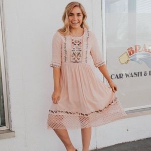 Pink Embroidered Dress With Lace Finish